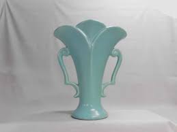 Mid Century Vase 9" Tall Double Handle Petal Top Fan Vintage Country Farmhouse Blue - Etsy
