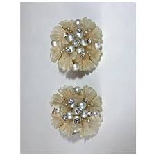 Frosted Lucite Flower Earrings w Rhinestones & Faux Pearls ...