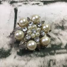 Vintage Rhinestone Faux Pearl Brooch Star Burst Cluster ...
