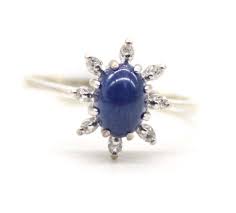 LADIES 14K WHITE GOLD RING WITH STAR SAPPHIRE & DIAMONDS ...