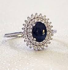 Natural 6 Rays Star Sapphire Ring Double Moissanite Halo 18k ...