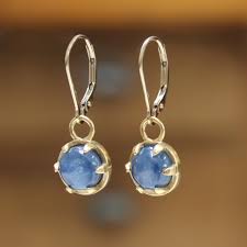 Kyanite Earrings - Prong Set Gold Dipped Gemstone Dangle ...