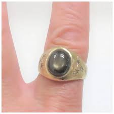 14K Gold, Black Star Sapphire and Diamonds Men's Ring Size 8 1/2. For Sale at Ruby Lane