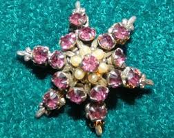 Starburst 1960s Brooch Vintage Brooch Pink Rhinestone Pearl ...