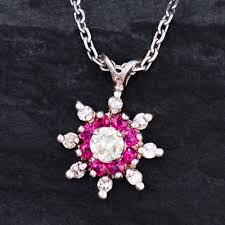 Diamond & Ruby Star Pendant Necklace 10K/14K White Gold