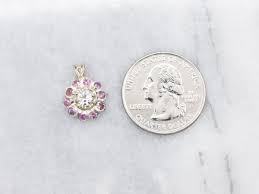 European Cut Diamond and Ruby Halo Flower Pendant