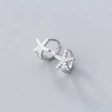 Sterling Silver CZ Starfish Star Small Huggie Hoop Earrings ...