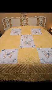 Yellow Butterfly Embroidery Block Quilt Queen Size ...