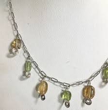 Vintage Silver Tone Green Amber Resin Drops Choker Bib ...