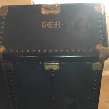 Antique Wheary Cushioned Top Vertical-Standing Wardrobe Steamer Trunk VTG Blue | eBay