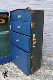 Antique Taylor Fibre Steamer Trunk Chest Box Four Drawers w/ Hangers Military