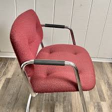 Vintage Steelcase Cantilever Chair: Burgundy Upholstered ...