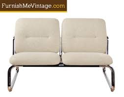 Vintage Steelcase Chrome Loveseat Sete WIth White Fabric