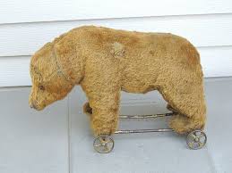 Antique Early 1900 Teddy Bear on Wheels Brown Mohair Stuffed ...