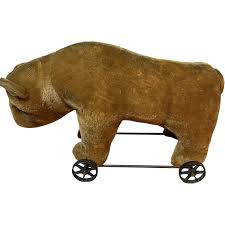 Similar Items to Antique Mohair Pull Toy Teddy Bear Glass ...