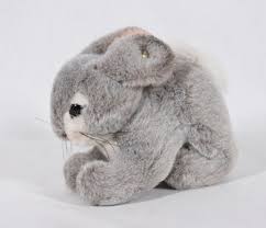 RARE! VINTAGE STEIFF PLUSH GREY BUNNY RABBIT 6" TALL BUTTON ...
