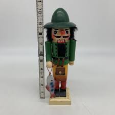 VTG Santa's Workbench 10" Tall Wooden Fisherman Nutcracker ...