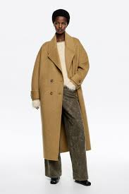 Ocher double-face maxi lapel long coat