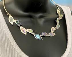 Vintage Abalone Bib Necklace: Taxco Mexican Alpaca Silver Boho Jewelry - Etsy