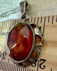 Estate Handmade Large Amber Pendant Solid 925 Sterling Silver
