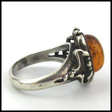 Vintage Sterling Silver Ring w/ Genuine Amber Stone. For Sale at Ruby Lane