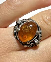 Vintage Ancho Dorado Amarillo Miel Ámbar Plata de Ley 925 Talla 6 Ring Cq 10. 1 | eBay