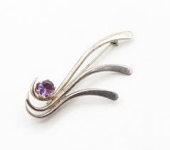 925 Sterling Silver Vintage Prong Set Amethyst Swirl Brooch ...
