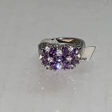 Size 9 1/2 Ring Silvertone with Amethyst Colored Rhinestones ...