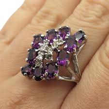 925 Sterling Vintage Amethyst & Rhinestone Ring Size 9.25 ...