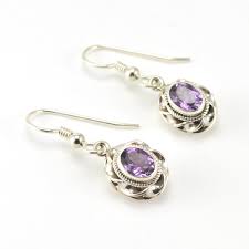 Sterling Silver Amethyst 5x7mm Oval Dangle Earrings