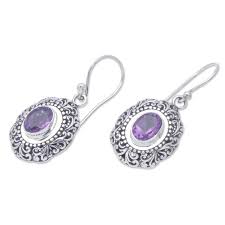 Balinese Sterling Silver Dangle Earrings with Amethyst Gems 'Purple Medallion of Bali' | Handmade: A Global Artisan Marketplace
