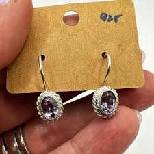 FAS 925 lever back sterling silver and faceted amethyst dangle earrings!