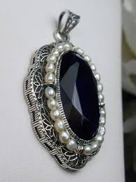 Seed Pearl & Sim Blue Sapphire Sterling Victorian Necklace Pendant (Custom)#P52 | eBay