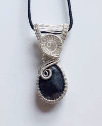 Larvikite Wire Wrapped Pendant, Handmade Silver Plated Wire Weave Pendant Necklace - Etsy