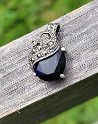 Vintage Art Deco Sterling Silver Marcasite & Deep Blue Gemstone Pendant | eBay