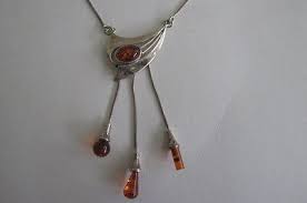 Baltic Amber Sterling Silver Drop Pendant Necklace 12.7g Signed V8 925 PL | eBay