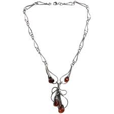 Fine Quality Sterling & Amber Handcrafted Necklace - Ruby Lane