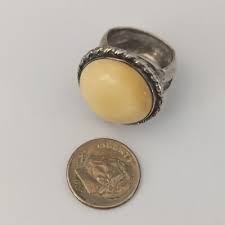 Vintage Israel Ring Silver 925 ELANOMI White Cream Stone 6 ...