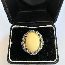 Vintage Poland Marks Sterling Silver Egg Yolk Amber Large ...