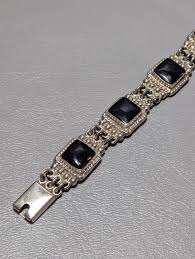 Mexico 925 Sterling Silver Onyx Link Bracelet Vintage - Etsy