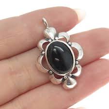 MORNING SUN 925 Sterling Silver Vintage Real Black Onyx Floral Pendant | eBay
