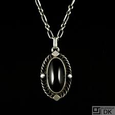 Georg Jensen Sterling Silver Pendant of the Year 2004 with Black Onyx - Heritage.