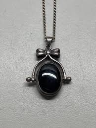 Vintage Black Onyx Mother Pearl Swivel Fob Pendant Necklace Sterling Silver VTG | eBay Australia