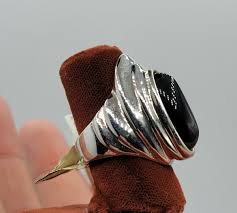 Vtg SZ 8 Ring Large Genuine Black Onyx White 18K GE Gold Electroplate Jewelry | eBay