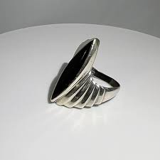 Vintage Sterling Silver Onyx Inlay Cat Eye Ring Black Gemstone 925 Statement 7.5 | eBay