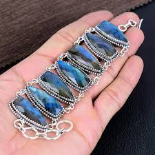 Faceted Blue Labradorite Bracelet: 925 Sterling Silver Boho ...