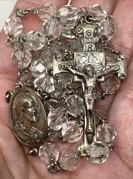 ESTATE † VINTAGE STERLING SILVER FACETED CLEAR CRYSTAL ROSARY NECKLACE † | eBay
