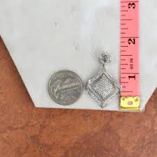 Estate 14KT White Gold Pave Diamond Geometric Pendant Slide ...