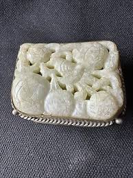 Antique Chinese Export Silver & Carved Jade Box – Pierced ...