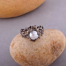 925 Sterling Silver Pearl Coral Reef Statement Ring Black ...